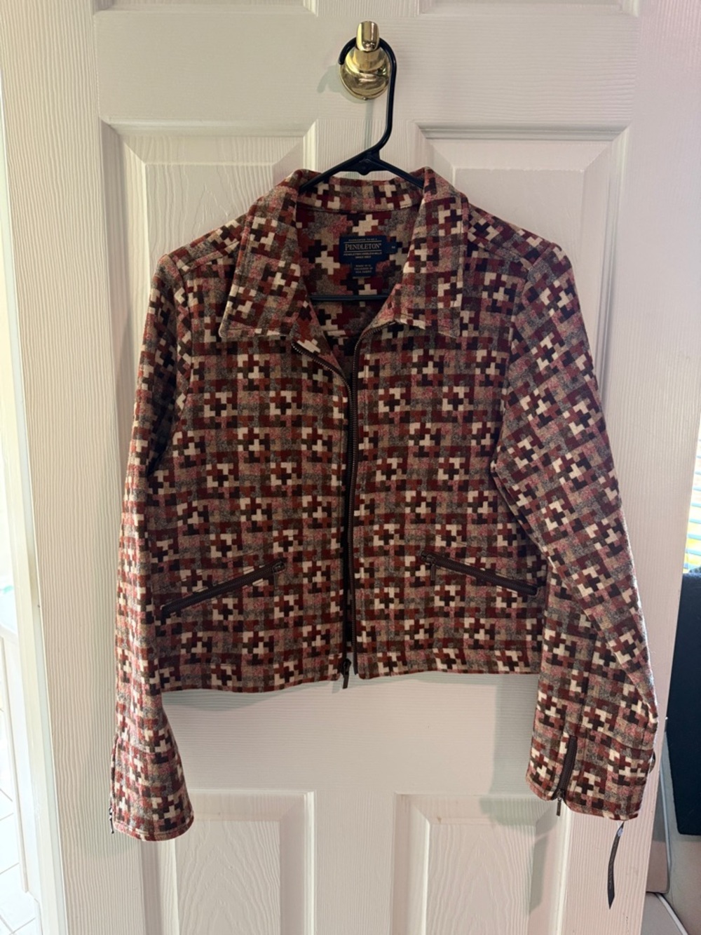 Pendleton Brown & Red Geometric Wool Zip Jacket